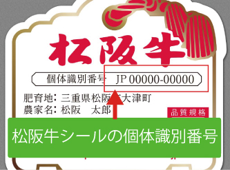 松阪牛シール　個体識別番号