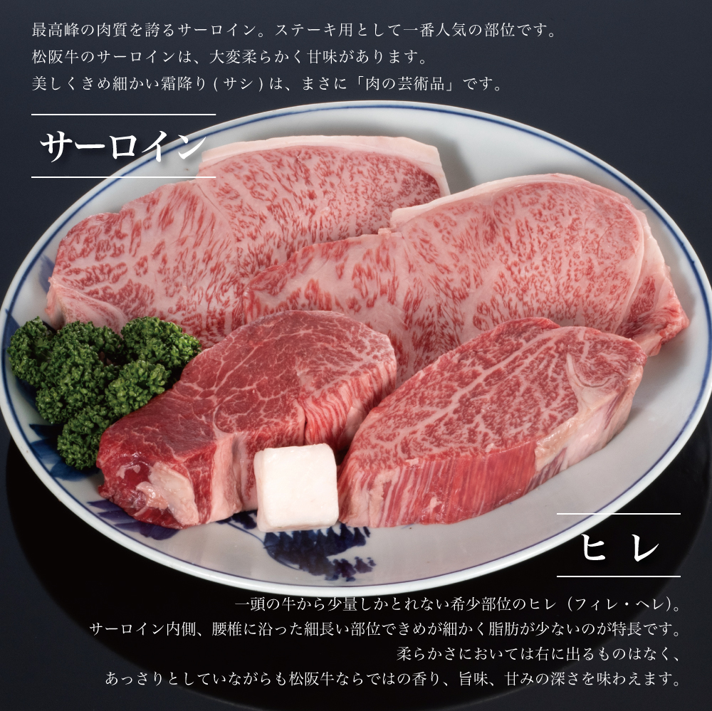 【贈答用木箱】松阪牛二種食べ比べステーキ肉ヒレ・ロース