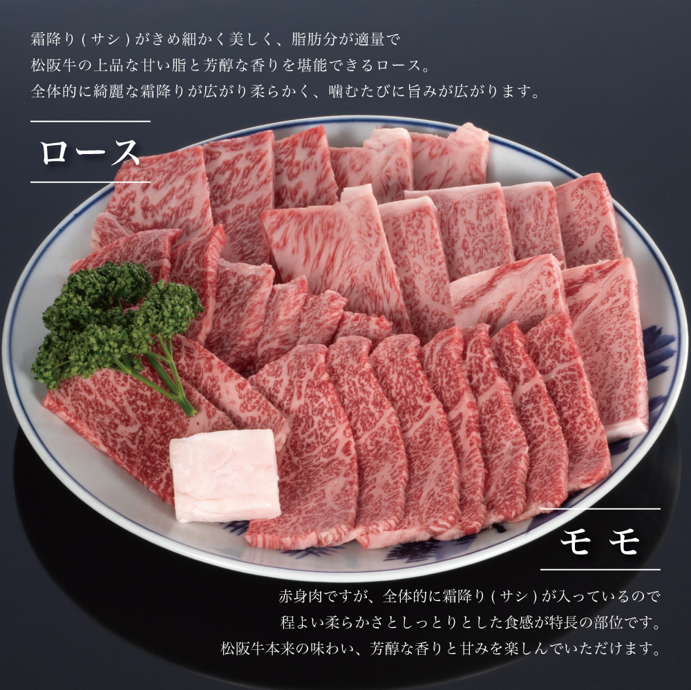 【贈答用木箱】松阪牛二種食べ比べ焼肉ロース・モモ説明