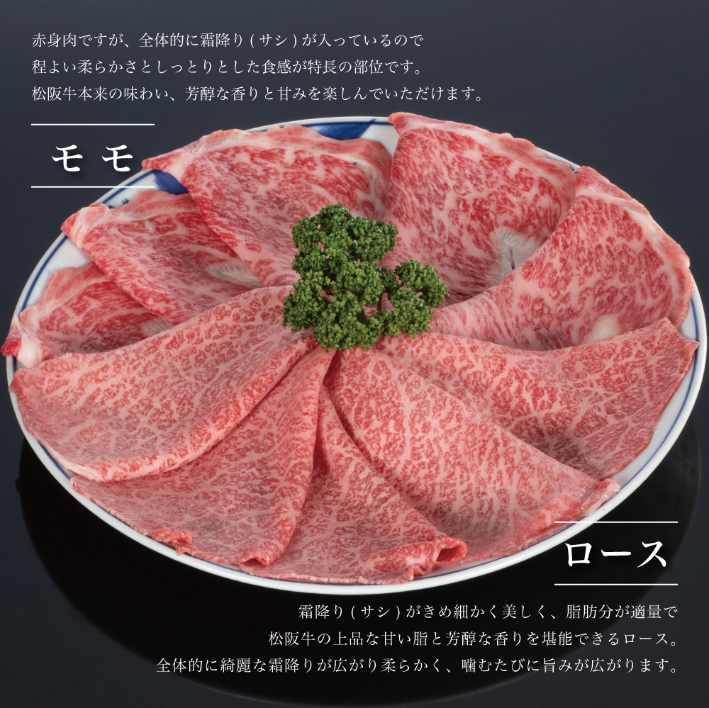 【贈答用木箱】松阪牛二種食べ比べしゃぶしゃぶロース・モモ説明